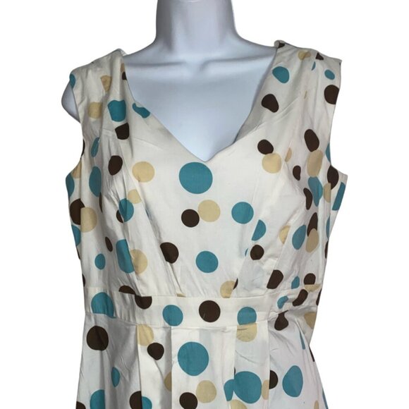 Sz.10*Tally Taylor*Off-White/Aqua/Brown "Circles"-Print Knee-Length Dress - Picture 2 of 7